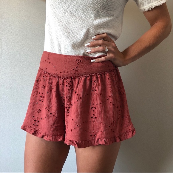 American Eagle Outfitters Pants - American Eagle Ruffled Hem Eyelet Shorts